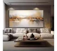 ZHUOYA Grand tableau abstrait moderne représentant un paysage serein, des eaux calmes, des collines majestueuses et des montagnes brumeuses. Décoration murale pour salon (70 x 140 cm/sans cadre).