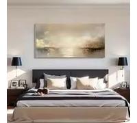 ZHUOYA Grande peinture à l'huile abstraite texturée beige et dorée - Décoration murale pour salon, chambre, bureau (20 x 30 cm/Toile tendue sur châssis)