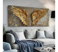 ZHUOYA Grande toile avec ailes d'ange dorées, texture vieillie, décoration murale élégante pour salon et chambre à coucher, décoration moderne, 80 x 120 cm, cadre interne