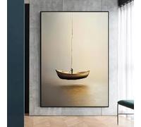 ZHUOYA Grande toile peinte représentant un navire doré flottant, style zen doré, pour la décoration murale de votre maison (70 x 90 cm/Toile tendue sur châssis).