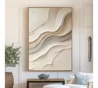 ZHUOYA Impression d'affiches à petit prix @Peinture abstraite neutre sur toile - Vagues beiges, art mural, minimaliste et moderne pour salon (40x60cm/Toile tendue sur châssis)