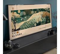 ZHUOYA Impression d'art Yayoi Kusama, exposition Yayoi Kusama, art mural de galerie japonaise, affiche Kusama, affiche verte abstraite à décorer (70 x 140 cm, sans cadre)