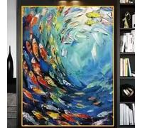 ZHUOYA Impression sur toile abstraite de poissons tropicaux multicolores de l'océan bleu, affiche moderne d'école de poissons marins, peinture sur toile, art mural (50 x 70 cm)