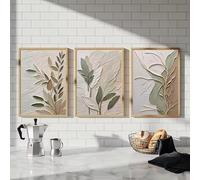 ZHUOYA Impression sur toile, affiche artistique texturée à motif de feuilles, tons neutres, pour une décoration intérieure moderne et élégante (21 x 30 x 3 cm/Toile tendue sur châssis).