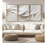 ZHUOYA Impression sur toile aux tons neutres beiges doux, simple, motif vague blanche, affiche murale abstraite, décoration moderne pour salon, chambre ou maison (60 x 80 x 3 cm/sans cadre)