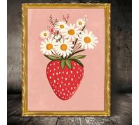 ZHUOYA Impression sur toile avec illustration de marguerite aux fraises, affiche minimaliste moderne, rose, décoration d'intérieur, chambre à coucher, cuisine, 30 x 50 cm, sans cadre
