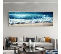 ZHUOYA Impression sur toile d'un paysage de plage océanique bleu, décoration intérieure idéale pour le salon, pour les amis et la famille (65 x 130 cm/sans cadre)