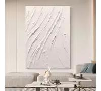 ZHUOYA Impression sur toile, grand format, abstrait, texturé, épais, blanc, peinture à l'huile, dessin, art mural, décoration intérieure (70 x 100 cm/sans cadre)