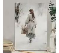 ZHUOYA Impression sur toile, peinture aquarelle de paysage d'hiver, style cottagecore, art mural vintage de Noël pour la maison d'hiver (55x75cm/Toile tendue)