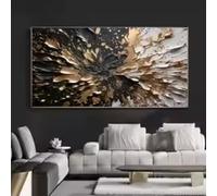 ZHUOYA Impression sur toile, peinture murale moderne abstraite à l'encre noire et dorée, adaptée à la décoration intérieure, affiche 70x140 cm, sans cadre