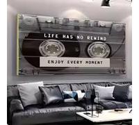 ZHUOYA Impression sur toile style cassette audio rétro classique - Motif à rayures, thème musical, affiche murale, décoration intérieure (50x100cm/sans cadre)