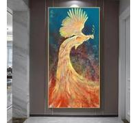ZHUOYA Impressions bon marché, élégante toile de style chinois représentant un paon et un phénix, décoration murale luxueuse et dorée pour porche (60 x 120 cm, sans cadre)