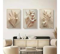 ZHUOYA Lot de 3 impressions sur toile beige moderne à motifs végétaux, affiche pour décoration de salon, orientation portrait intérieur (40 x 60 cm x 3, sans cadre)