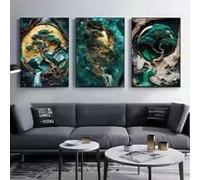 ZHUOYA Lot de 3 tableaux décoratifs imprimés sur toile HD, motif marbre vert jade et feuille d'or, pour la décoration intérieure (40 x 60 cm x 3 / sans cadre)