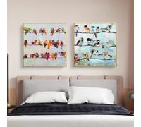 ZHUOYA Peinture à l'huile abstraite et colorée d'oiseaux sur toile, style nordique moderne, affiches et images d'animaux pour la décoration du salon (30x30x2cm/sans cadre)