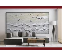 ZHUOYA Peinture abstraite horizontale, motif plage neutre, grande palette texturée et lourde, décoration murale moderne, 60 x 120 cm, sans cadre