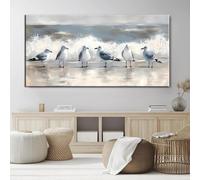 ZHUOYA Peinture panoramique sur la plage de mouettes, affiche d'art mural côtier abstrait moderne, image océan sereine, impression sur toile de décoration intérieure 55 x 110 cm sans cadre