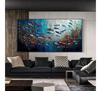 ZHUOYA Peinture sur toile abstraite représentant un poisson bleu, art nordique, graffiti, grande taille, affiche imprimée, décoration moderne pour salon et maison (70 x 140 cm, sans cadre)