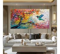 ZHUOYA Peinture sur toile de paysage abstraite colorée, graffiti, arbre, colibri, art mural, impressionnisme, affiche, décoration de chambre, 50 x 70 cm, sans cadre