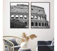 ZHUOYA Peinture sur toile du Colisée d'Italie en noir et blanc, affiches, monument antique de Rome, art mural classique, décoration de chambre (70 x 100 x 2 cm/cadre)