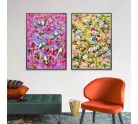 ZHUOYA Peinture sur toile La chanson de Sakura, affiche sur toile La joie dorée de la fleur d'été, impressions d'art mural moderne pour la décoration intérieure 70x100cmx2 sans cadre