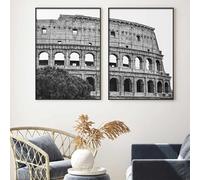 ZHUOYA Peinture sur toile noire et blanche représentant le Colisée d'Italie, monument antique de Rome, art mural classique, décoration de chambre (60 x 90 x 2 cm/cadre)