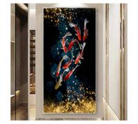 ZHUOYA Peinture sur toile représentant un étang, affiches et impressions modernes, art mural pour salon, décoration d'intérieur, poissons koï, carpes Feng Shui, lotus, 65 x 130 cm, sans cadre