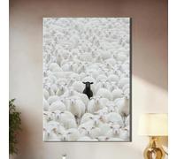 ZHUOYA Peinture sur toile représentant un mouton noir parmi des agneaux blancs, portrait animalier moderne, affiche et impression, décoration murale pour chambre d'enfant, salon (20 x 30 cm)