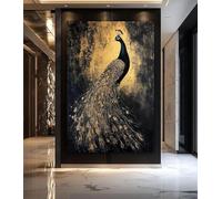 ZHUOYA Peinture sur toile représentant un paon, noir et or, affiche imprimée, décoration de luxe, animal sauvage, abstrait, moderne, doré, pour la maison, 65 x 130 cm, sans cadre