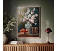 ZHUOYA Peinture sur toile représentant un vase classique chinois rétro, nature morte, fleurs et livres, affiches d'art, décoration de salle d'étude, 20 x 30 cm, sans cadre