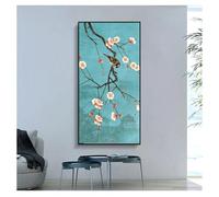 ZHUOYA Peinture sur toile représentant une belle plante, grande affiche et impression, art abstrait, tableau mural pour chambre, cuisine, fleur de ginkgo chinois, oiseau, 40 x 60 cm, sans cadre