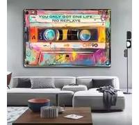 ZHUOYA Peinture sur toile style graffiti, art urbain, affiche vintage à bande magnétique « You Only Got One Life No Replays », décoration de chambre (80x120cm)