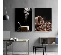 ZHUOYA Peinture sur toile vintage représentant des grains de café, affiche murale imprimée, décoration d'intérieur moderne (30 x 50 x 2 cm, cadre)