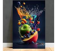 ZHUOYA Tableau 2D plat sur toile (1 pièce) - Peinture aquarelle vibrante représentant des fruits : pommes, myrtilles, fraises et raisins (20 x 30 cm)