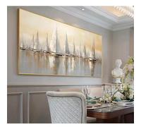 ZHUOYA Tableau abstrait de luxe représentant des voiliers blancs, paysage marin, sur toile (60 x 120 cm, sans cadre), idéal pour la décoration murale de votre salon.