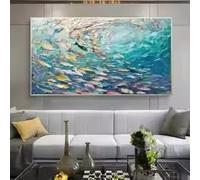 ZHUOYA Tableau abstrait grand format de style Art déco représentant un poisson, affiche marine à texture 3D pour salon, chambre, salle à manger (20 x 30 cm/cadre intérieur)
