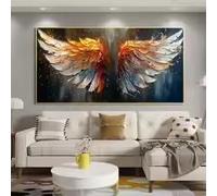 ZHUOYA Tableau abstrait luxueux sur toile représentant des ailes dorées colorées, avec une texture 3D, idéal pour la décoration de votre salon (40 x 60 cm).