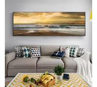 ZHUOYA Tableau abstrait marin à l'huile, affiche et impression sur toile, représentant des vagues et une plage, idéal pour la décoration du salon (60 x 180 cm, sans cadre).