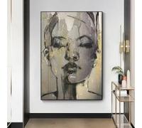 ZHUOYA Tableau abstrait moderne et minimaliste représentant un visage humain, en gris, sur toile HD (30 x 45 cm, sans cadre). Décoration murale idéale pour chambre ou salon.
