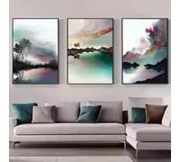 ZHUOYA Tableau abstrait sur toile, paysage de style zen chinois, décor naturel, affiche pour bureau, salon ou maison (21 x 30 x 3 cm/cadre intérieur)