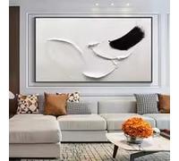 ZHUOYA Tableau abstrait texturé noir et blanc, peinture murale 2D horizontale, art mural abstrait moderne, décoration murale neutre (40 x 60 cm/sans cadre)