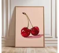 ZHUOYA TABLEAU DÉCORATIF MINIMALISTE Blush & Cherry - Peinture de fruits à l'aquarelle audacieuse, élément de décoration moderne (70 x 90 cm/Toile tendue)