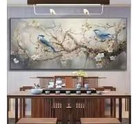 ZHUOYA Tableau élégant sur toile « Oiseaux et fleurs de cerisier », décoration murale abstraite moderne pour salon, chambre, grand format (70 x 140 cm, sans cadre)