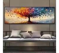 ZHUOYA Tableau grand format « Arbre de Vie » sur toile - Impression murale abstraite multicolore avec papillons pour la décoration du salon et de la chambre (30 x 90 cm/sans cadre)