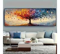 ZHUOYA Tableau grand format « Arbre de Vie » sur toile - Impression murale abstraite multicolore avec papillons pour la décoration du salon et de la chambre (65 x 130 cm/Toile tendue sur châssis)