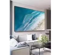 ZHUOYA Tableau mural côtier surdimensionné, peinture à l'huile sur toile, paysage marin abstrait bleu au coucher du soleil, pour la décoration intérieure (30 x 50 cm)