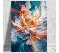 ZHUOYA Tableau mural moderne floral 2D, 1 pièce, très grand format - Peinture florale abstraite bleu sarcelle, orange, rose, blanc, noir (40 x 60 cm/sans cadre)