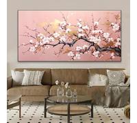 ZHUOYA Tableau simple texturé en or rose avec fleurs de cerisier, affiche murale représentant une branche de sakura rose et blanche, décoration d'intérieur, 50 x 100 cm, sans cadre