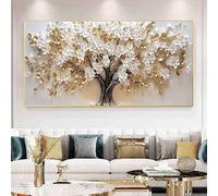 ZHUOYA Tableau sur toile Arbre Fleuri à Feuilles d'Or Blanc - Affiche Arbre Fleuri en Fleurs, Décoration Moderne pour Salon ou Chambre (40x60cm/Toile tendue)