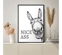 ZHUOYA Tableau sur toile humoristique avec citation « Nice Ass », affiche vintage d'âne, décoration murale pour toilettes et salle de bain (80 x 120 cm avec cadre intérieur).
